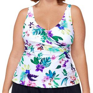 NWT Island Escape Printed Monterey Underwire Shirred Tankini Top Size 16